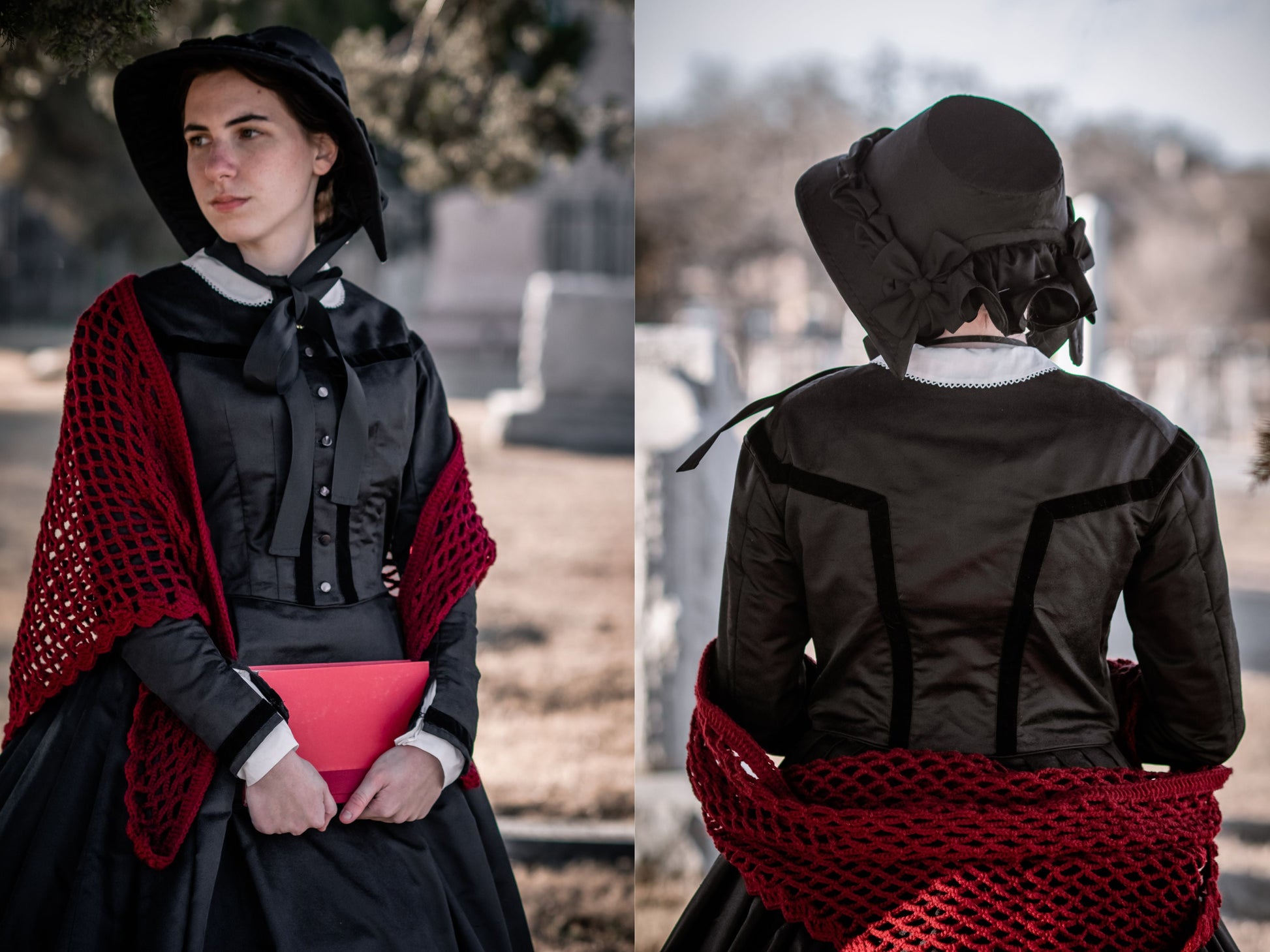 Jo's Mourning Gown (1850s-1860s) M (Misses 8-10) / black/white pinstripe wool suiting / to fit over a round hoop (1850-1864) Jo's Mourning Gown (1850s-1860s) M (Misses 8-10) / black/white pinstripe wool suiting / to fit over a round hoop (1850-1864)