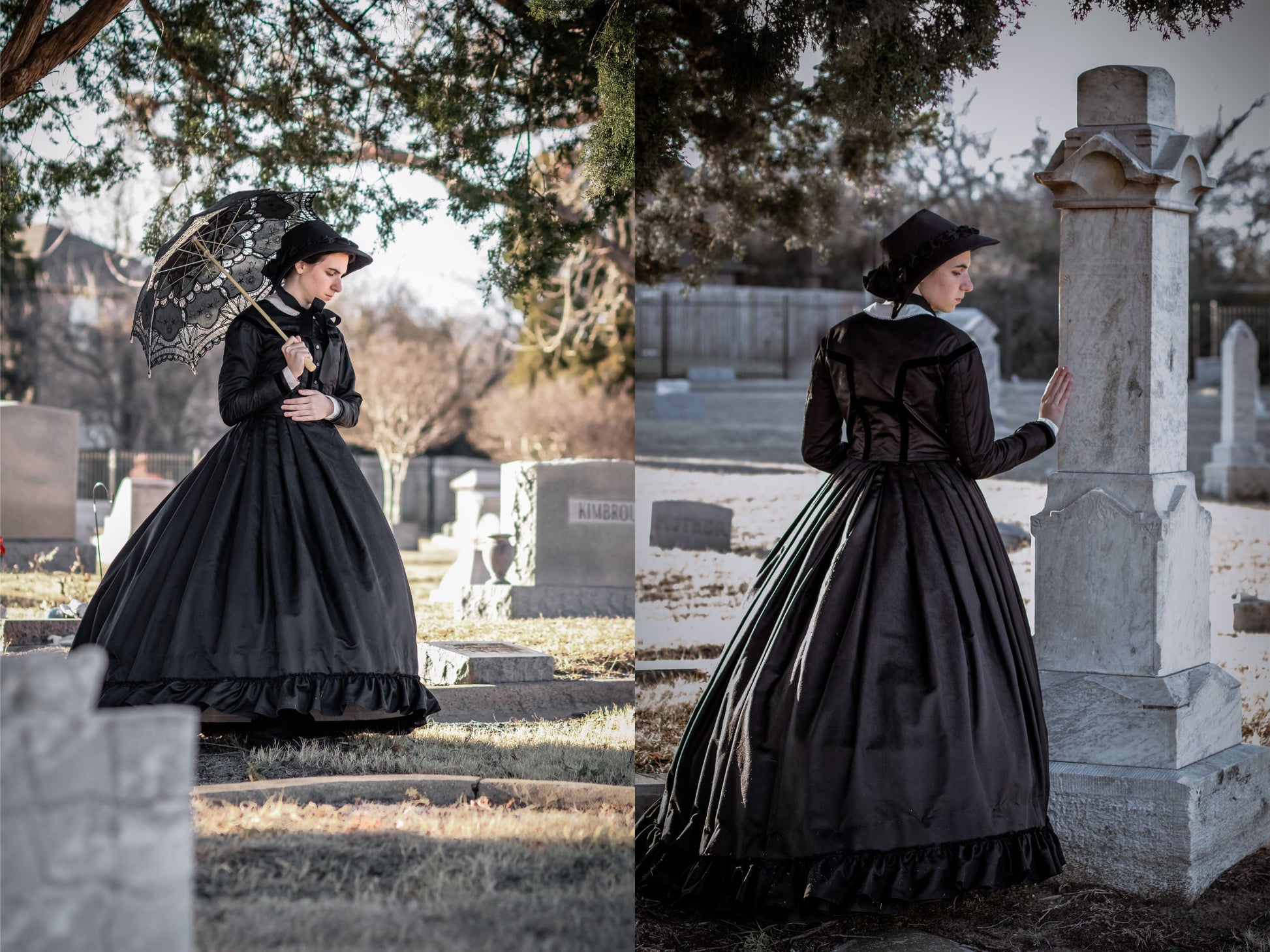 Jo's Mourning Gown (1850s-1860s) M (Misses 8-10) / black/white pinstripe wool suiting / to fit over a round hoop (1850-1864) Jo's Mourning Gown (1850s-1860s) M (Misses 8-10) / black/white pinstripe wool suiting / to fit over a round hoop (1850-1864)