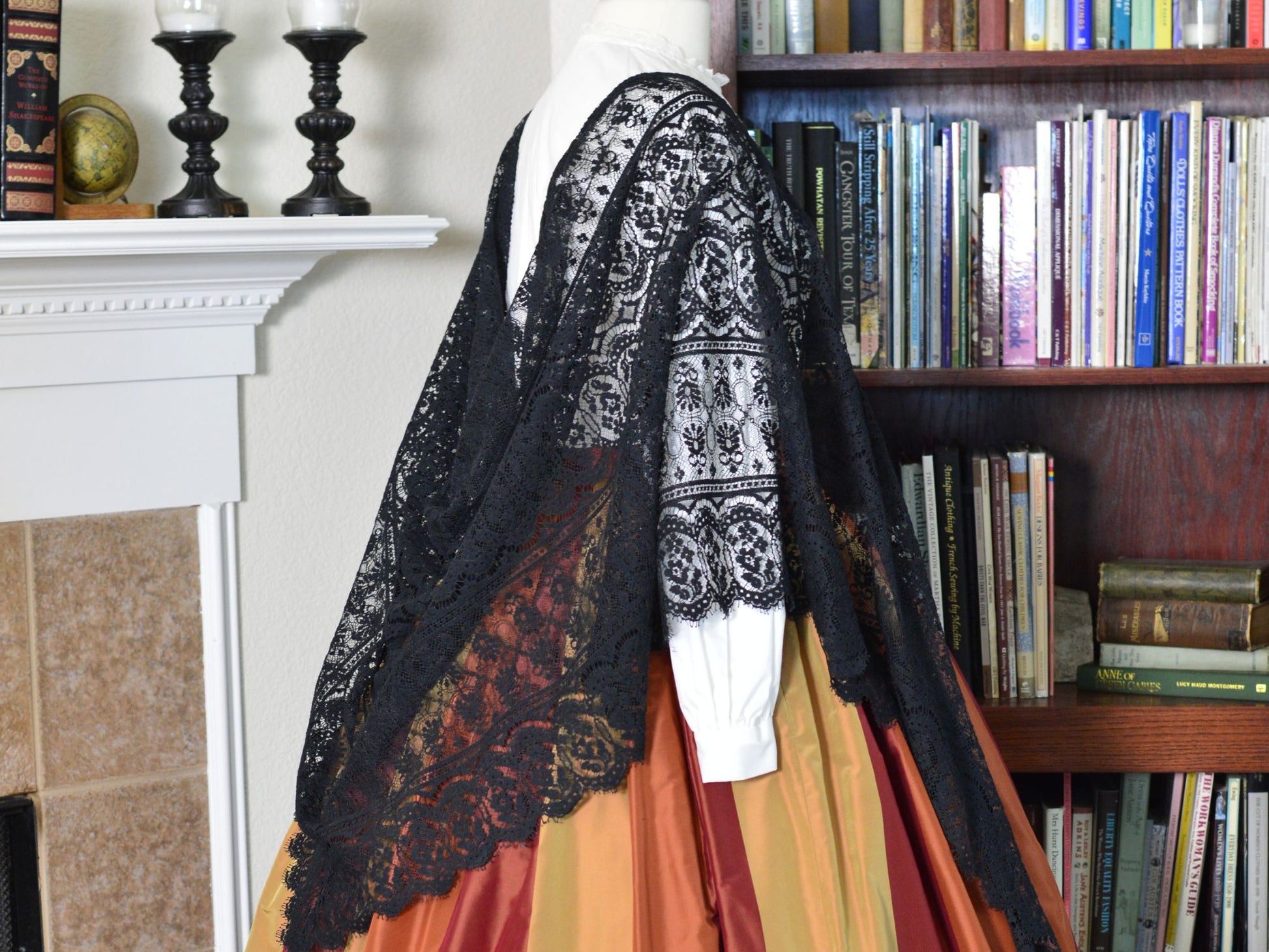 One Size: Black Lace Shawl (1840-1869) Stitchin' Addiction LLC One Size: Black Lace Shawl (1840-1869) Stitchin' Addiction LLC