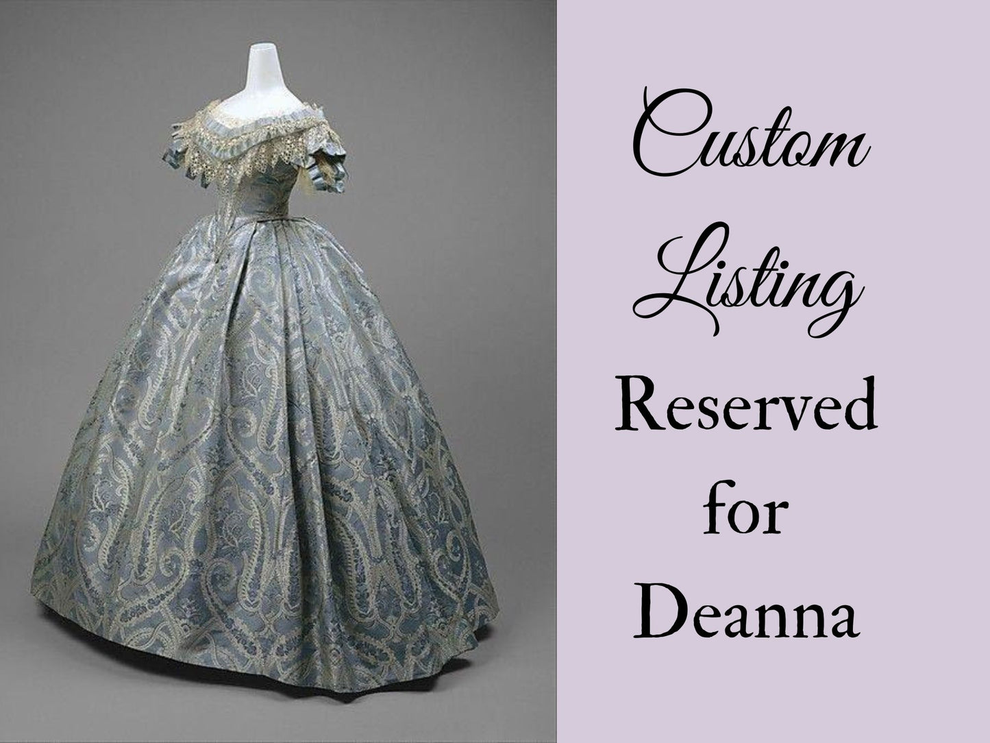 Custom 1860s Wedding Gown for Deanna (Non-refundable Downpayment)