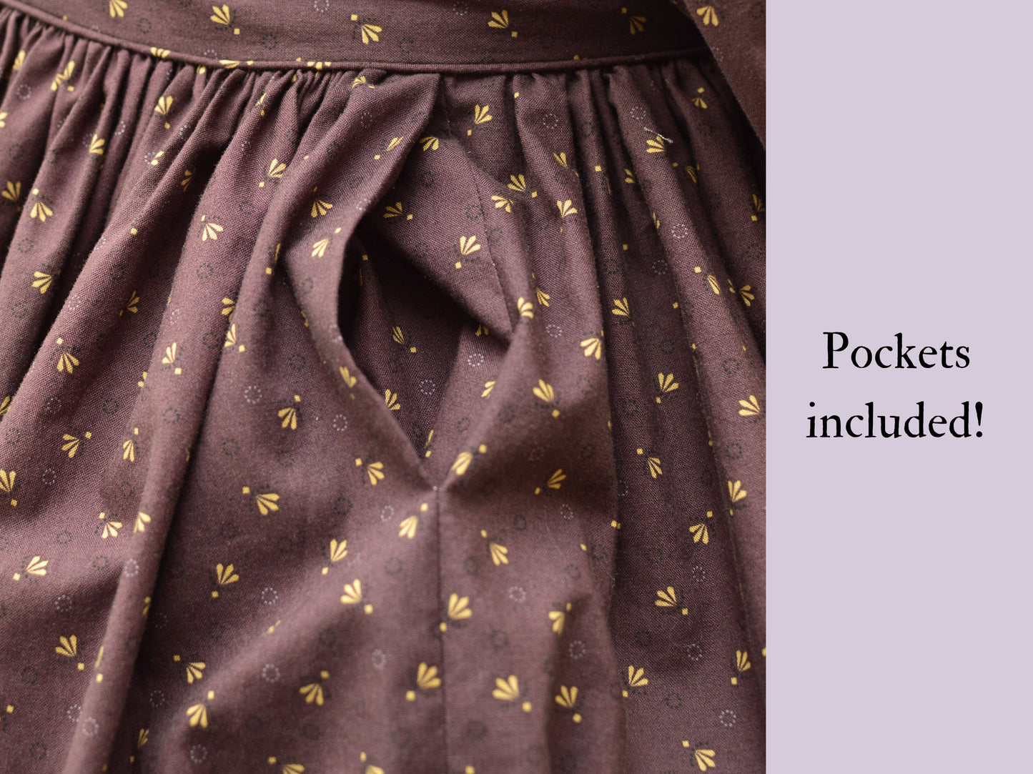 A close-up photo shows pockets hidden in the side seam of an 1860s dress